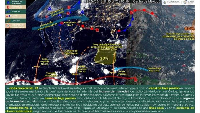 Frente frío número 2 generará chubascos