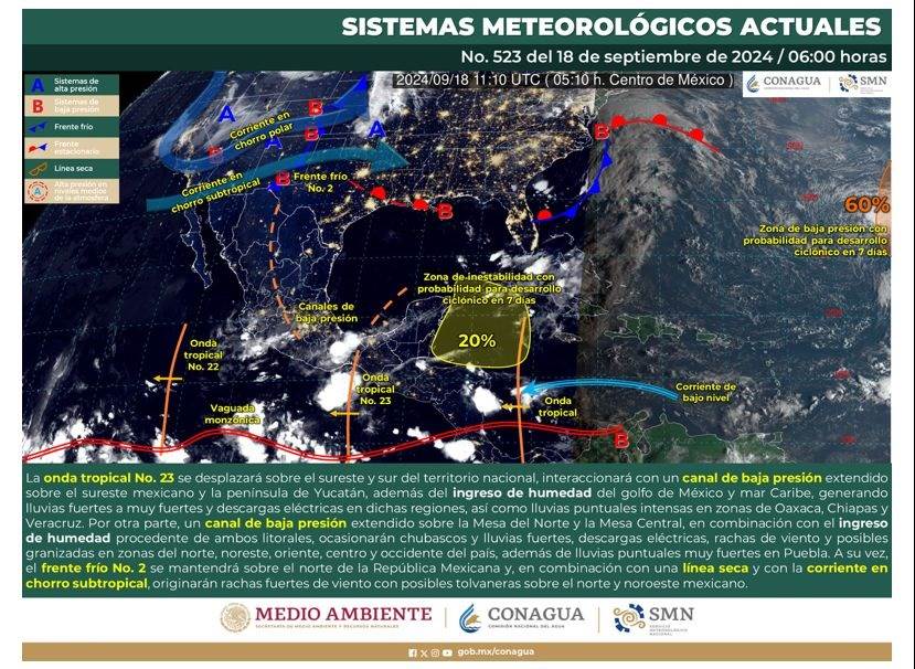 Frente frío número 2 generará chubascos