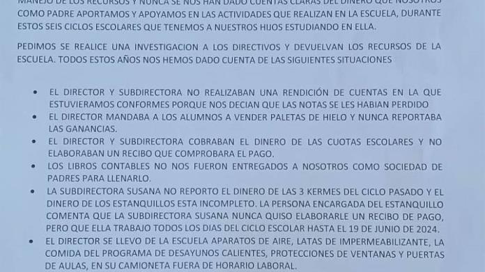Denuncian en escuela mal manejo de recursos Denuncian en escuela mal manejo de recursos
