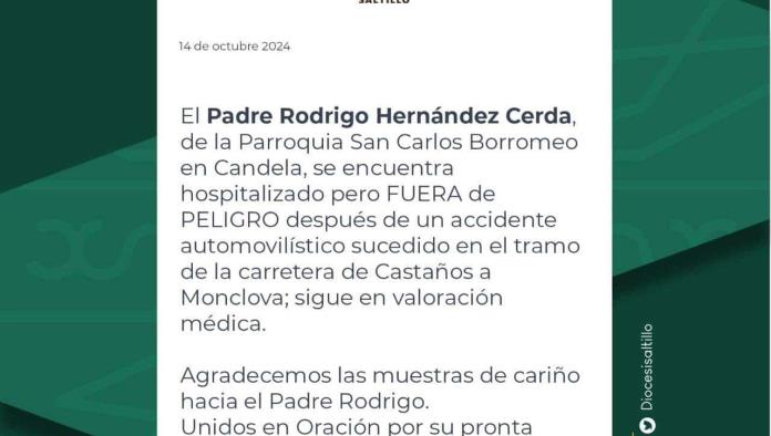 Padre Rodrigo Hernández Se Recupera Después De Accidente Automovilístico