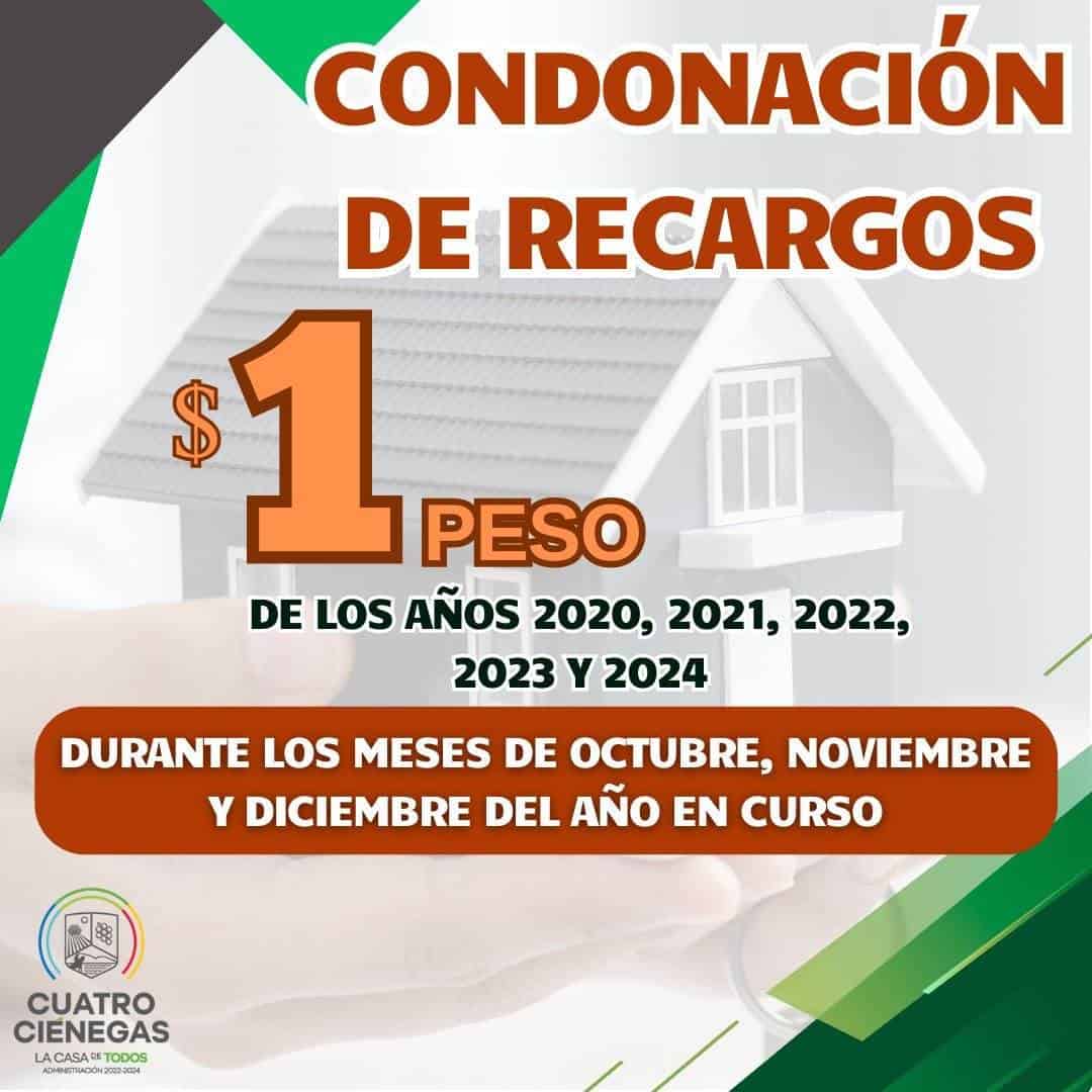 Cobra Ciénegas a 1 peso el predial