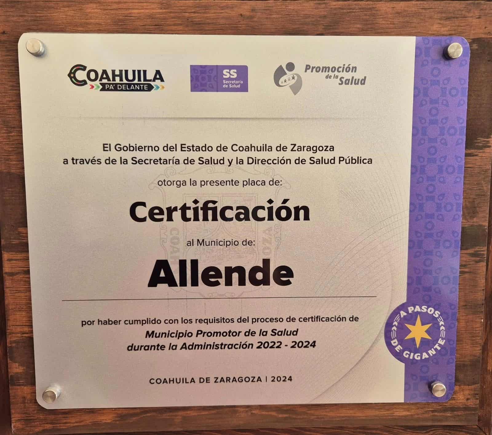 Develan placa de Municipio Promotor de la Salud en Allende