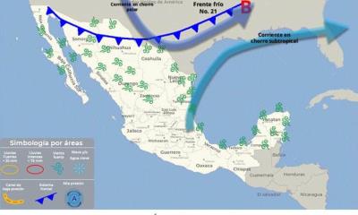 Frente frío 21 originará marcado descenso de temperatura