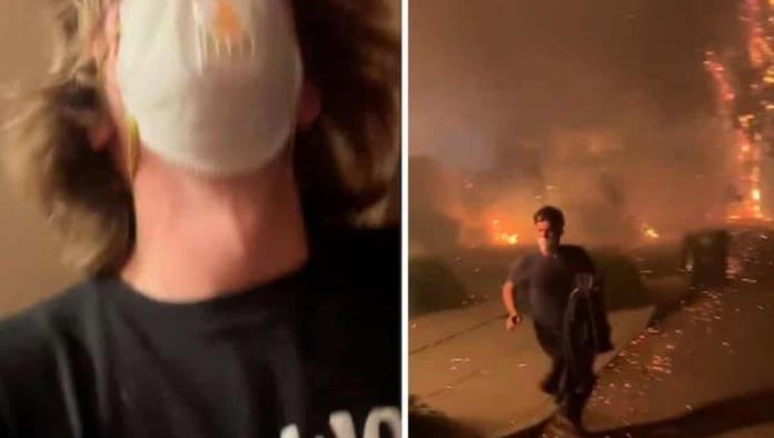 Jóvenes graban como escapan del incendio de Los Angeles