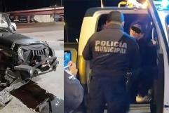 Ebrio evade filtro, termina en accidente y casi atropella a policías