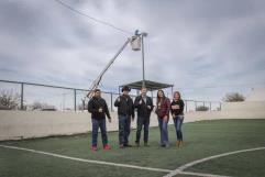 Inauguran nuevo alumbrado en cancha de fútbol rápido en Allende