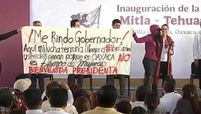 María Elena Ríos protesta en evento de Sheinbaum en Oaxaca