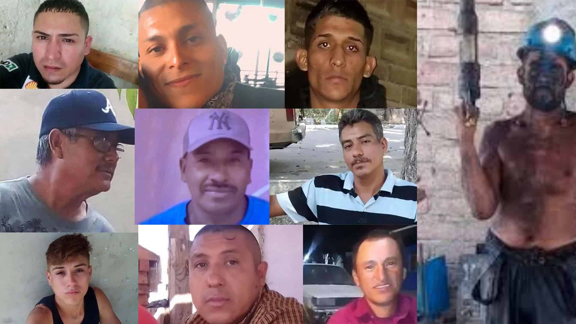Hugo Tijerina Amaya, 29 añosJorge Luis Martínez Valdez, 34 añosJaime Montelongo Pérez, 61 añosJosé Rogelio Moreno Morales, 22 añosMargarito Rodríguez Palomares, 52 añosJosé Luis Mireles Arguijo, 41 añosRamiro Torres Rodríguez, 24 añosMario Alberto Cabriales Uresti, 45 añosSergio Gabriel Cruz Gaytán, 41 añosJosé Rogelio Moreno Leija, 42 años