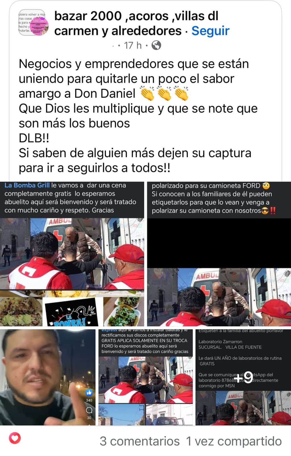 Empresas de Piedras Negras se unen para apoyar a Don Daniel