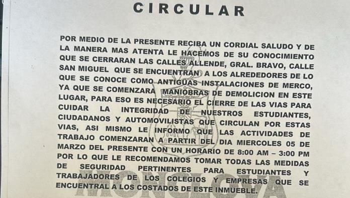 Notifican a vecinos y escuelas sobre el derrumbe en Merco