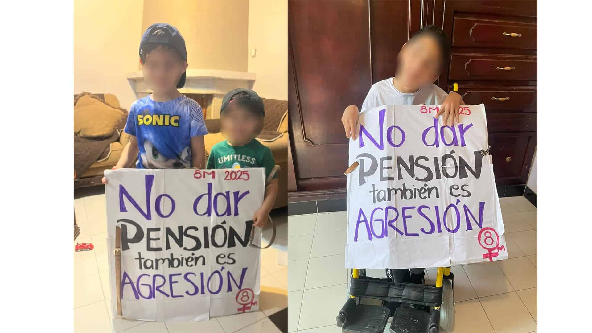 Las madres compartieron fotografías de sus hijos con la frase No dar pensión también es violencia.