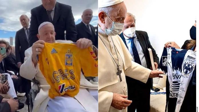 El Papa que recibió las playeras de Tigres y Rayados El Papa que recibió las playeras de Tigres y Rayados