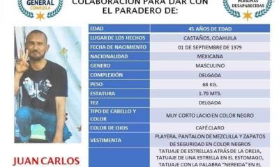 Buscan a Juan Carlos Fuentes Hernández, desaparecido en Castaños