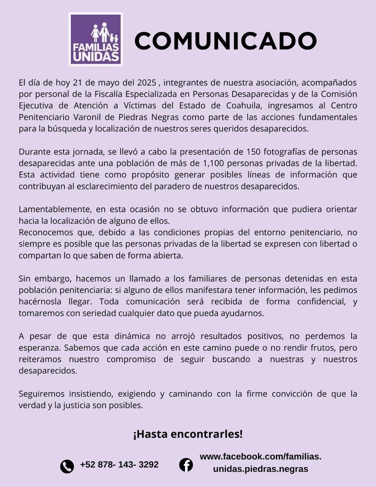 Familiares de desaparecidos realizan jornada de búsqueda en penal de Piedras Negras