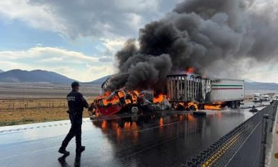Chocan y se incendian dos tráileres en la 57