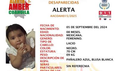 Activan Alerta Amber por desaparición de bebé en Piedras Negras
