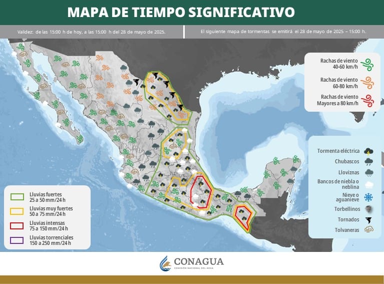Se esperan lluvias fuertes y posible formación de torbellinos o tornados en Coahuila