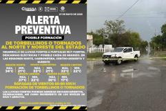 Emiten ALERTA por posible formación de TORNADOS en la región norte de Coahuila