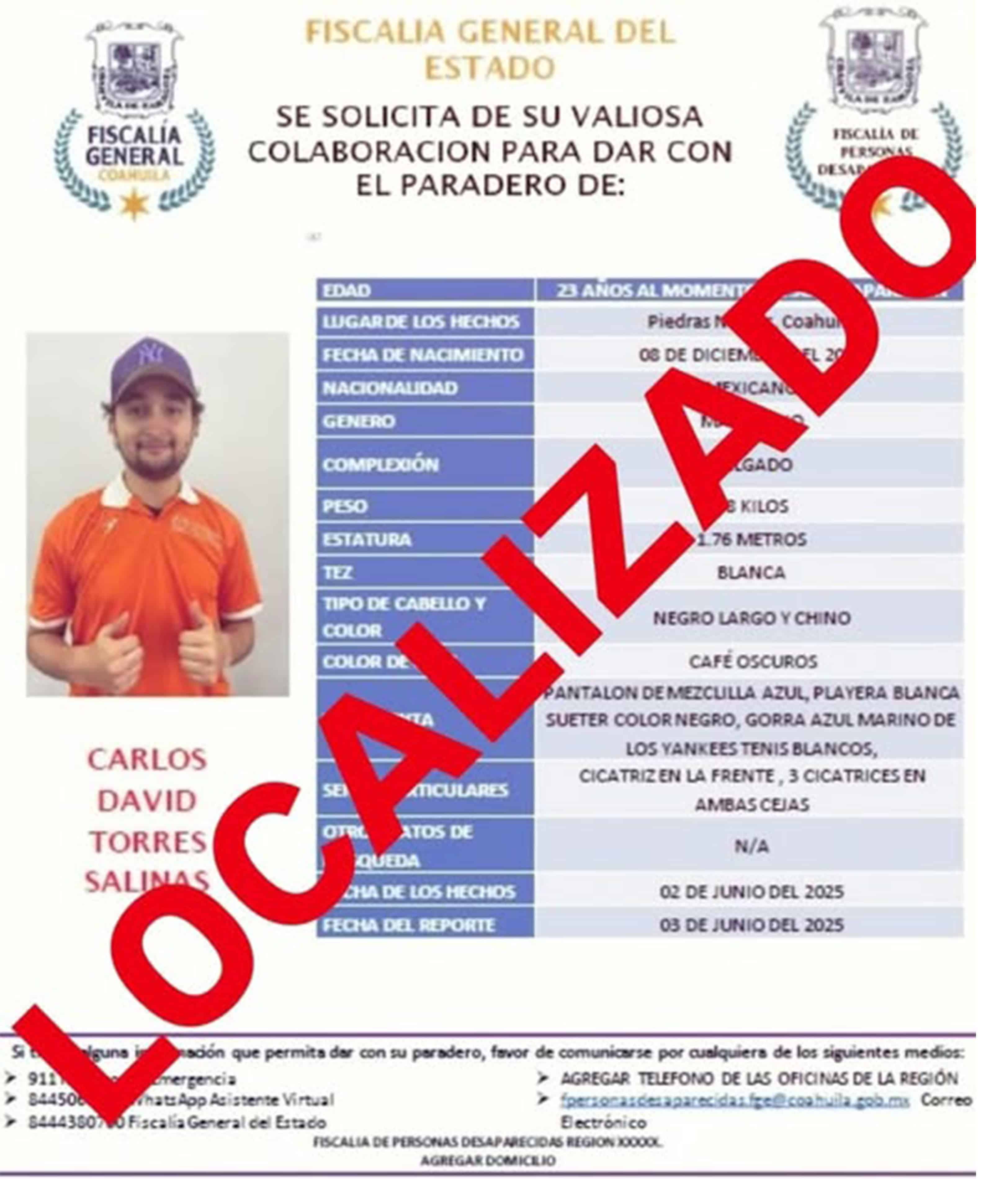 Joven Reportado como Desaparecido en Piedras Negras Regresa Sano y Salvo a Tamaulipas
