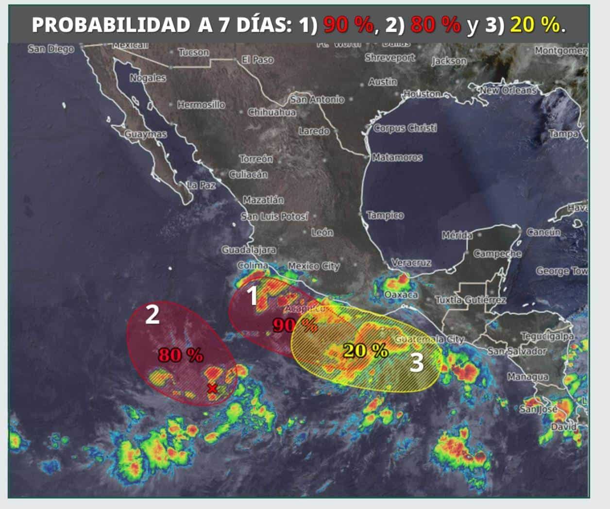 SMN alerta por tres zonas de baja presión con potencial ciclónico