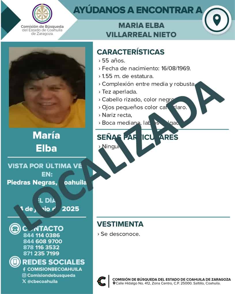 Localizan con vida a dos adultos mayores reportados como desaparecidos en Piedras Negras