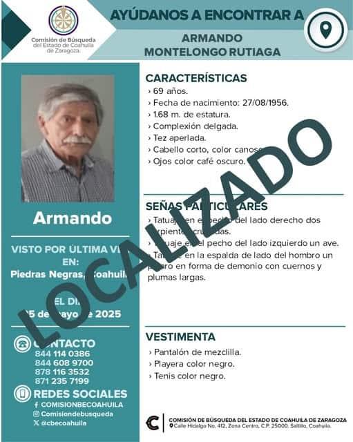Localizan con vida a dos adultos mayores reportados como desaparecidos en Piedras Negras