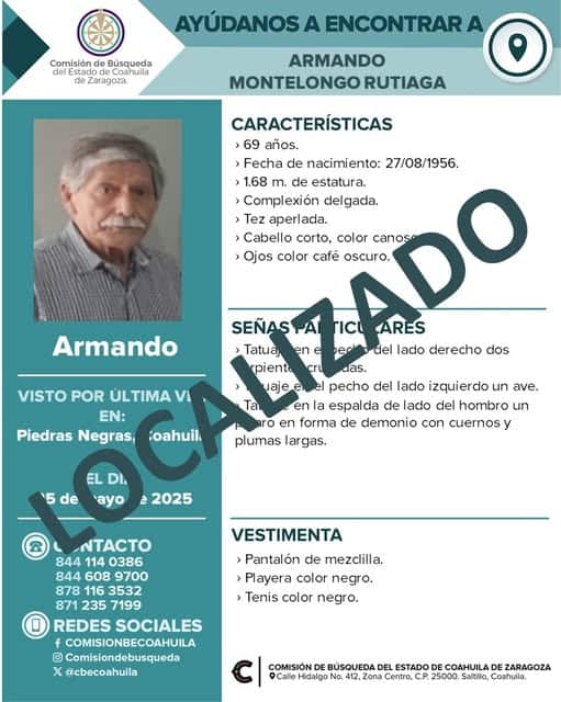 Localizan con vida a dos adultos mayores reportados como desaparecidos en Piedras Negras