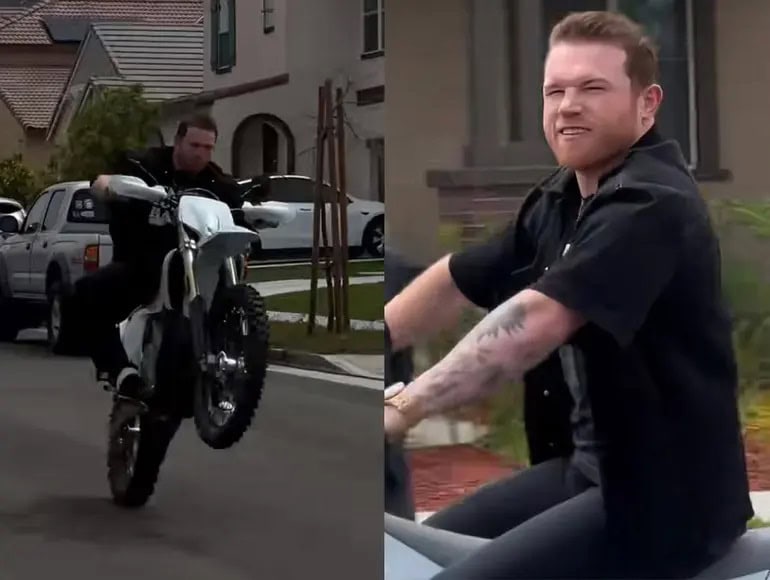 "Jala bien perro eh": ´Canelo´ Álvarez hace caballitos en moto antes de pelear