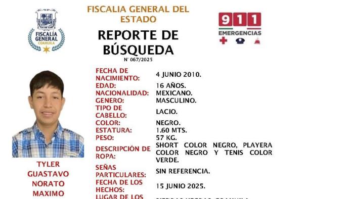 Buscan a Tyler, adolescente desaparecido en Piedras Negras