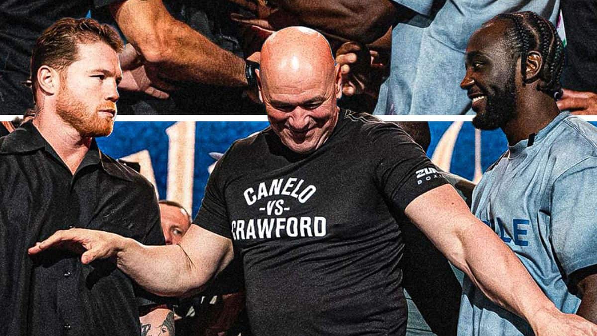 ¡Explota Canelo! Se va al choque y empuja a Crawford en conferencia encendida