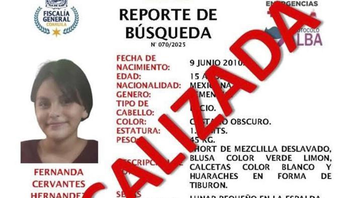 Localizan Sana y Salva a Menor Reportada como Desaparecida en Piedras Negras