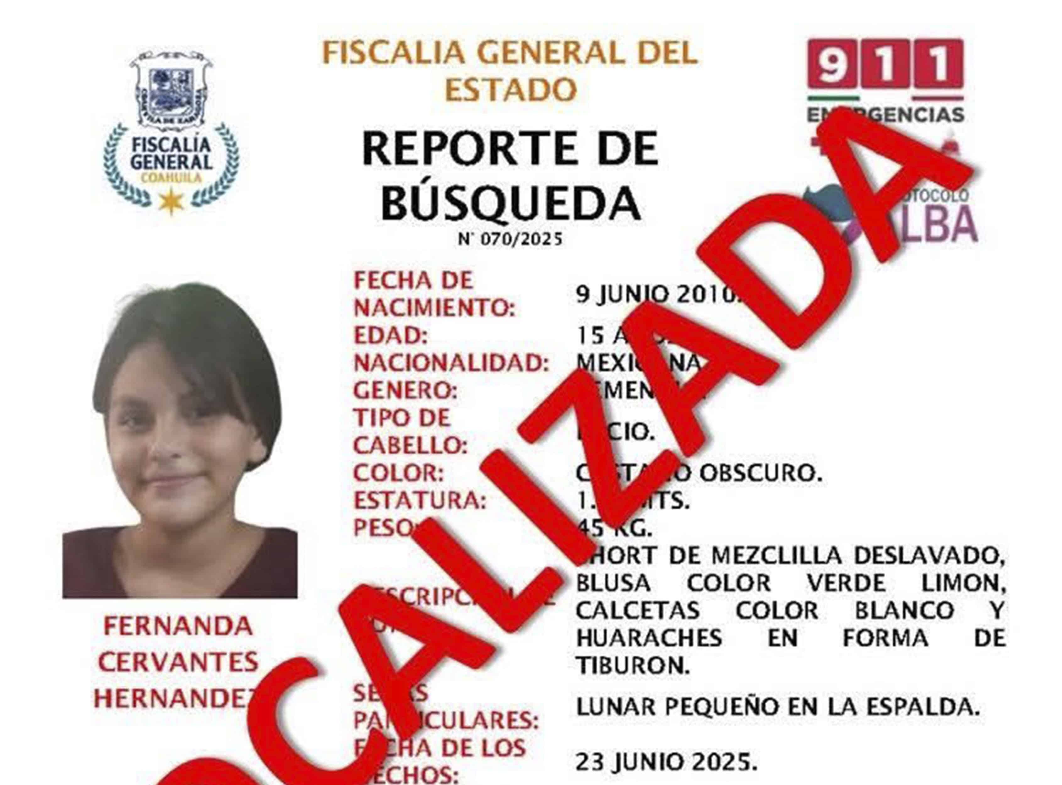 Localizan Sana y Salva a Menor Reportada como Desaparecida en Piedras Negras