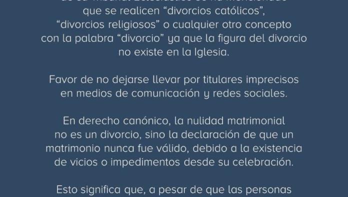 Desmiente iglesia ‘divorcio católico’