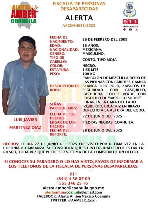 Activan Alerta Amber por menor desaparecido 