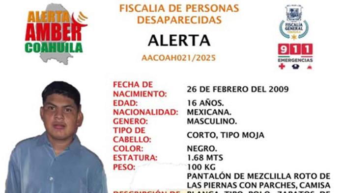 Activan Alerta Amber por menor desaparecido 
