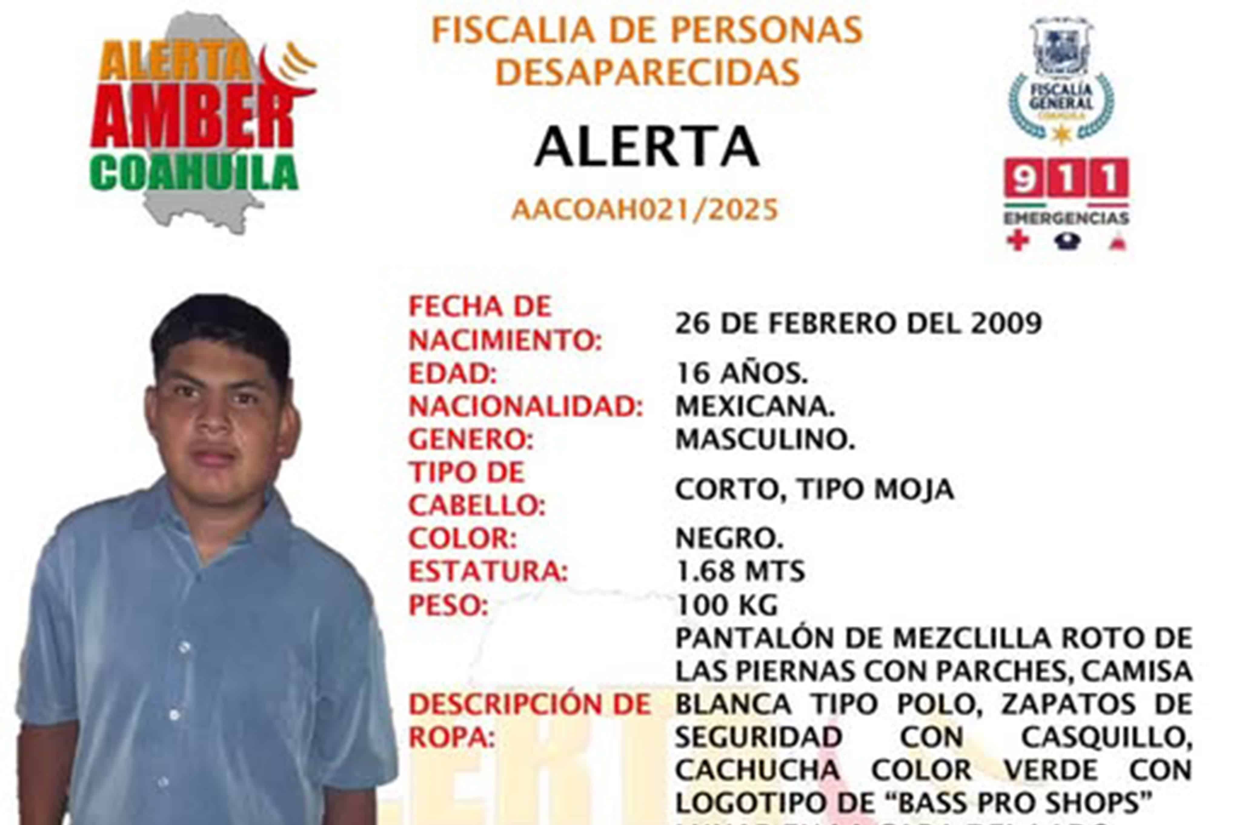 Activan Alerta Amber por menor desaparecido 