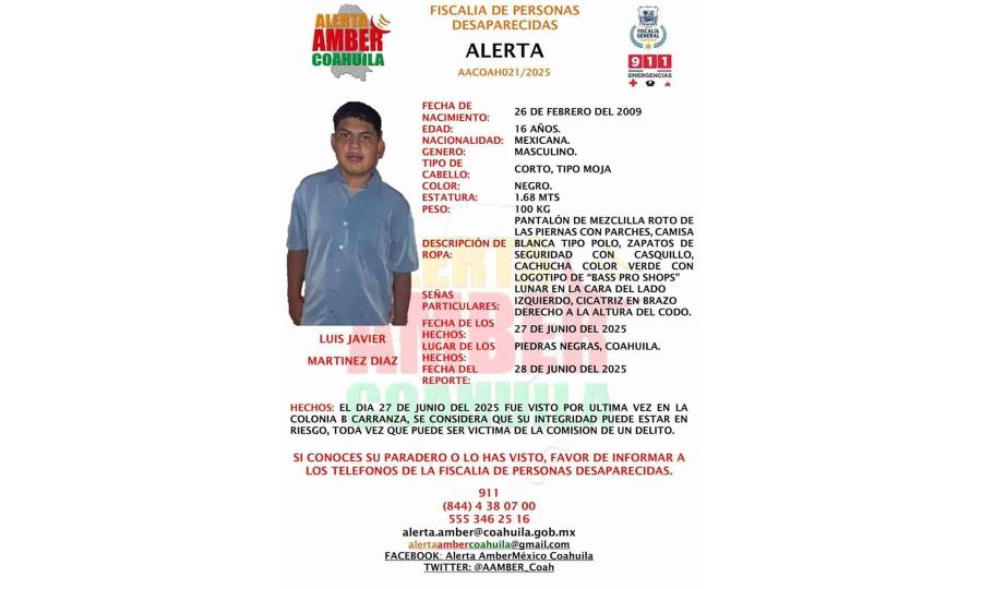 Búsqueda en Monclova de Adolescente Desaparecido en Piedras Negras