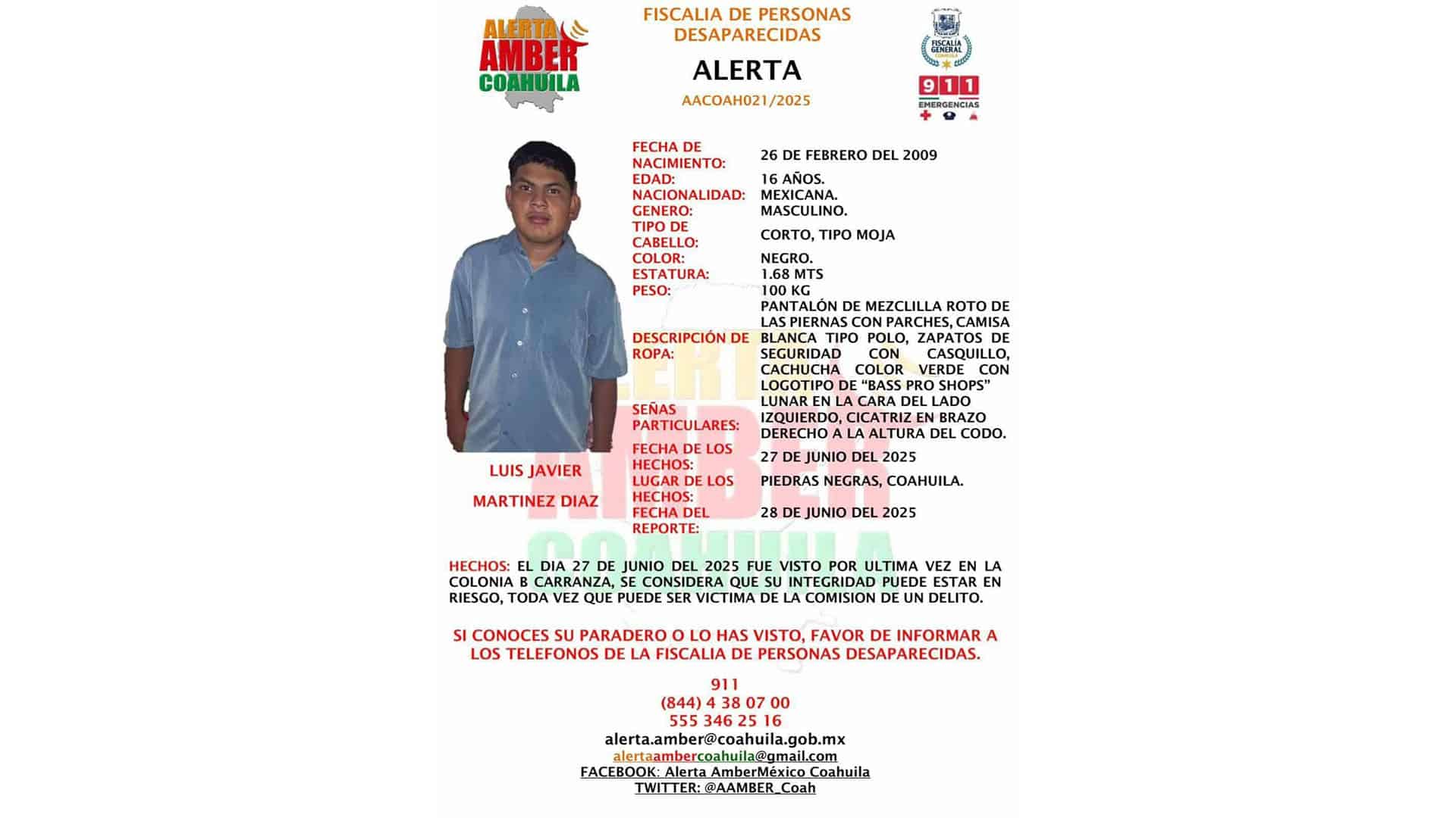 Búsqueda en Monclova de Adolescente Desaparecido en Piedras Negras