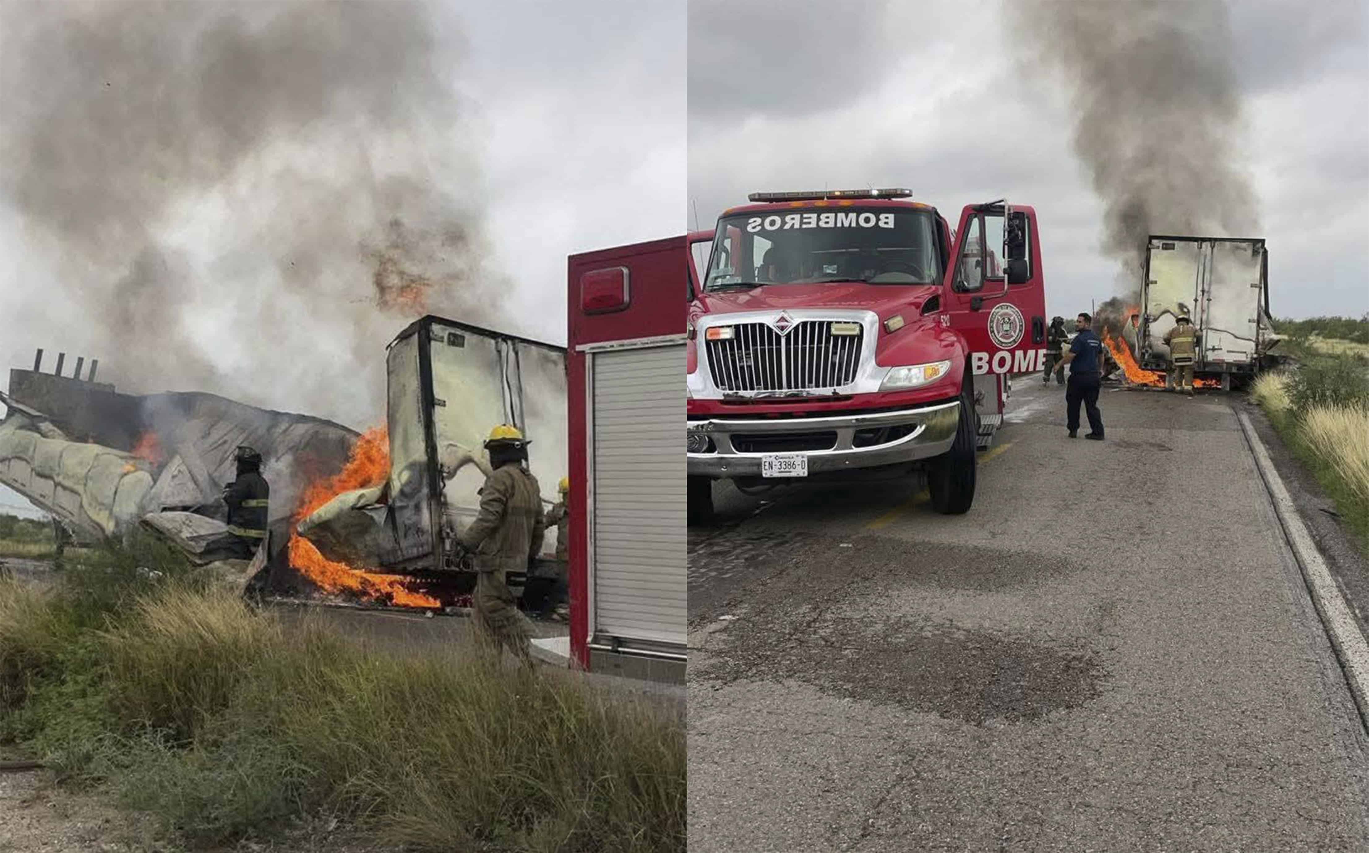 Arde tráiler en la Ribereña; bomberos de PN sofocan fuego 