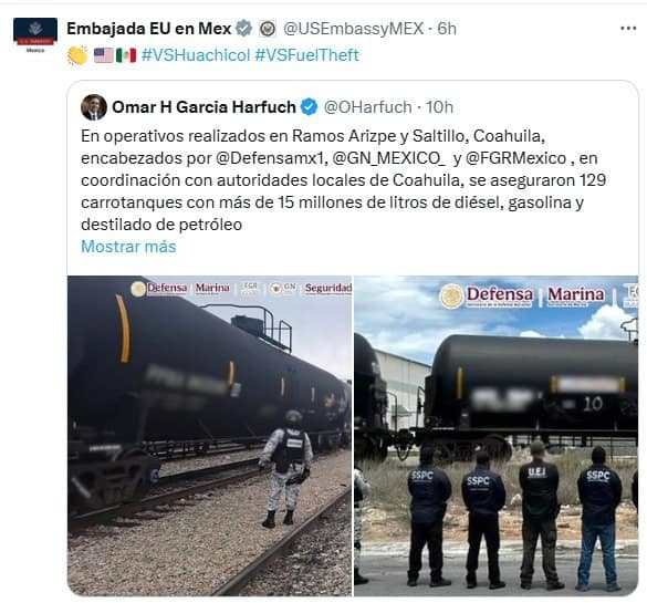 Histórico decomiso de huachicol en Coahuila reconocido por Embajada de EU