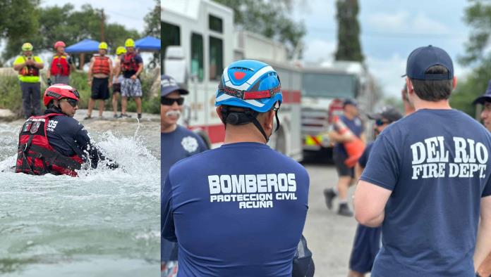 Bomberos de Ciudad Acuña capacitan a sus homólogos de Del Río en rescate acuático