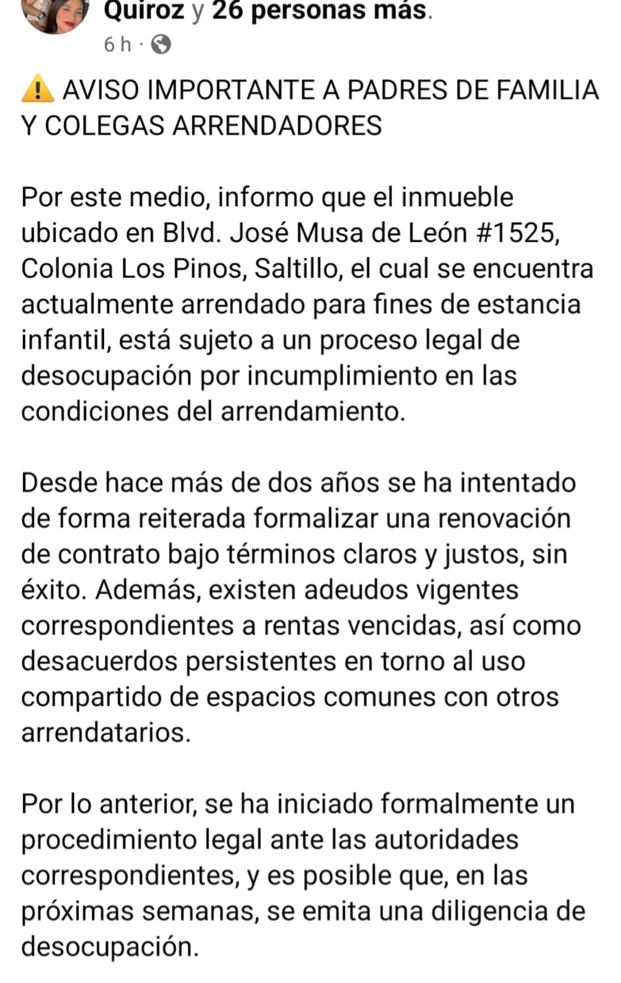 Posible desalojo en estancia infantil de Saltillo