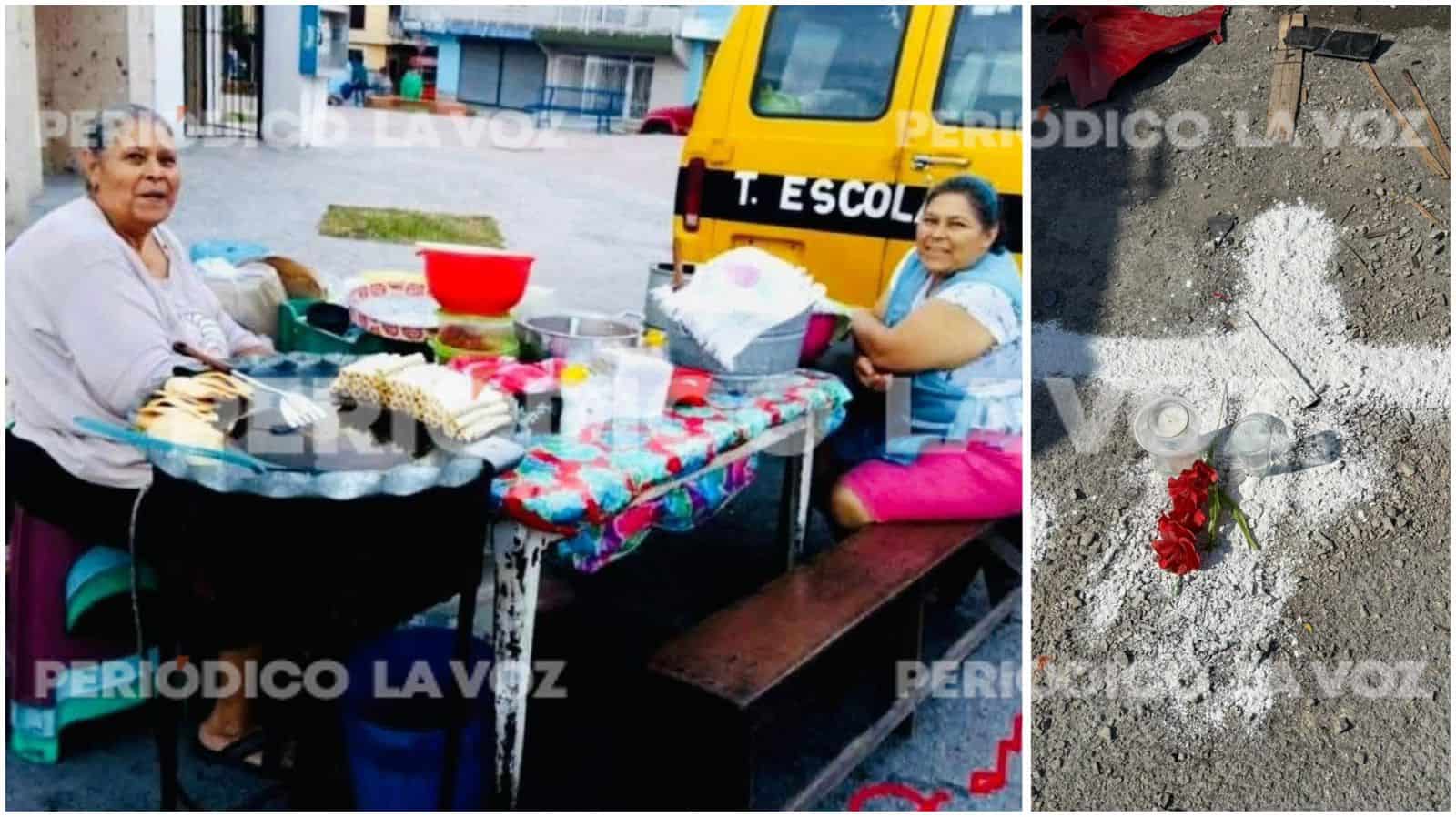 Vecinos despiden a Doña Lupe con veladora y cruz de cal en el lugar del accidente