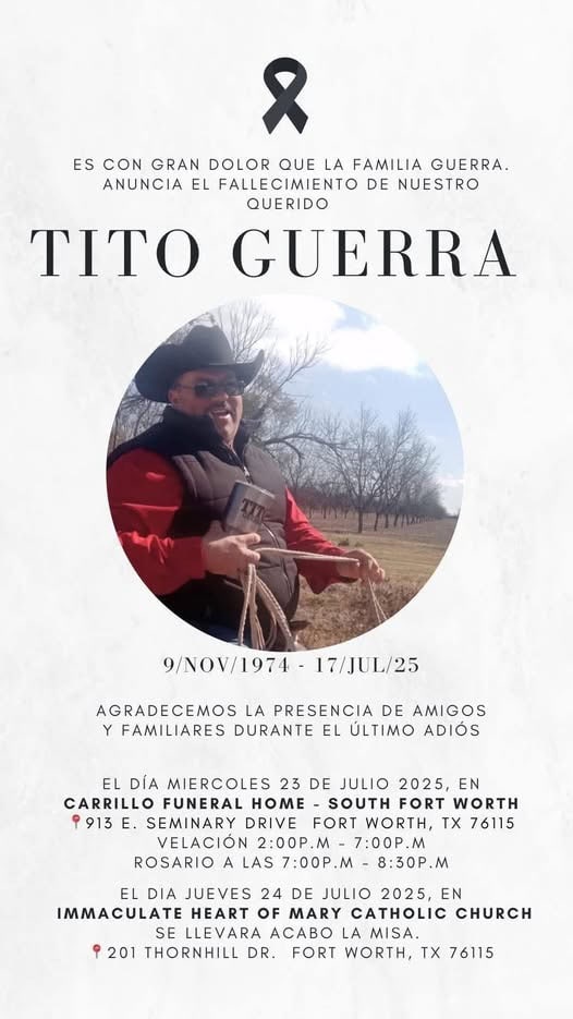 Despedirán a Tito Guerra en Fort Worth tras su trágico fallecimiento en accidente vial