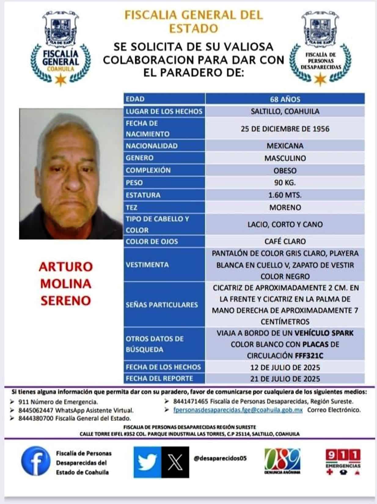 Adolescente y adultos mayores desaparecidos en Saltillo
