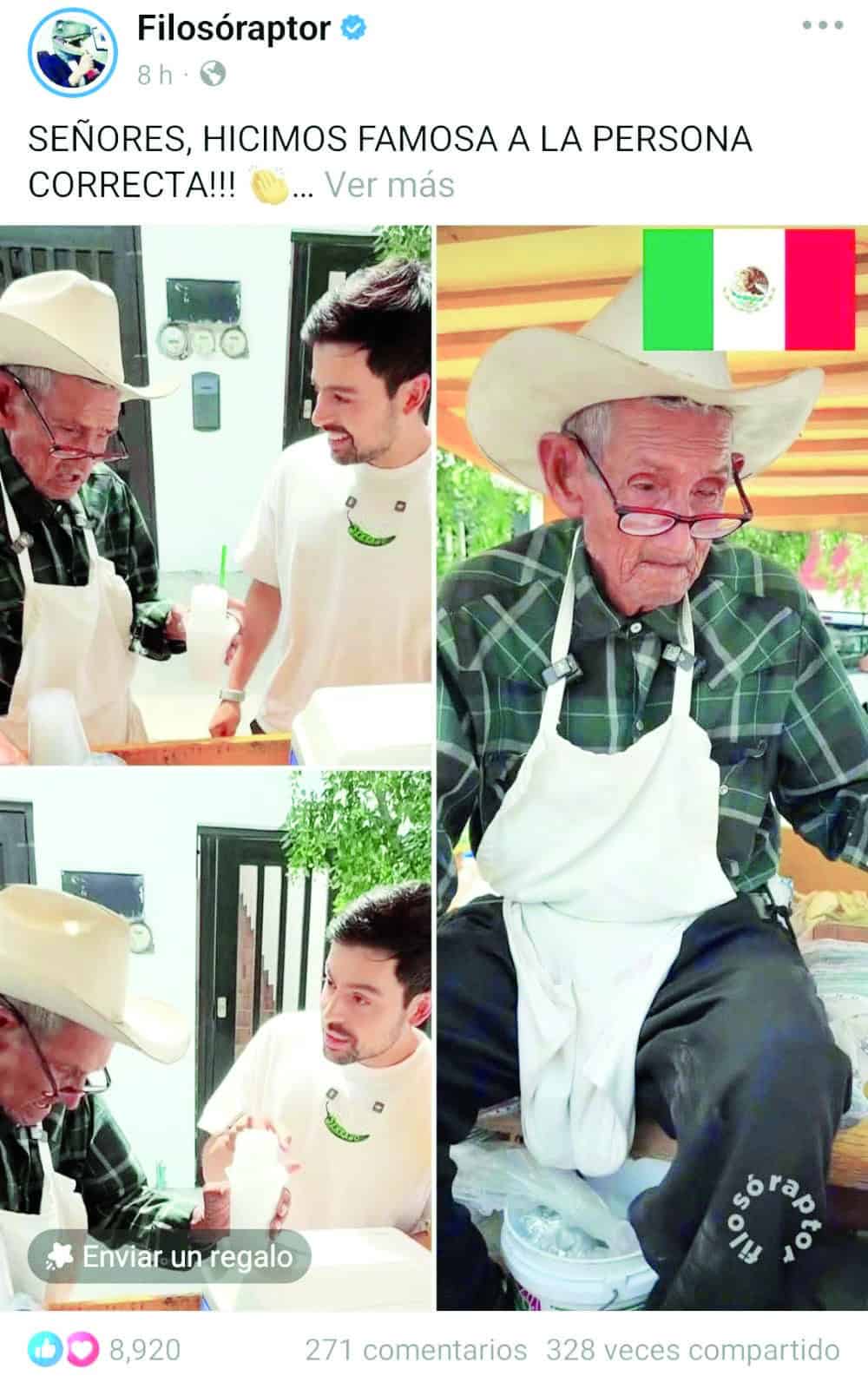 Influencer regala 2 mil pesos a Don Lorenzo, el Tío de Monclova