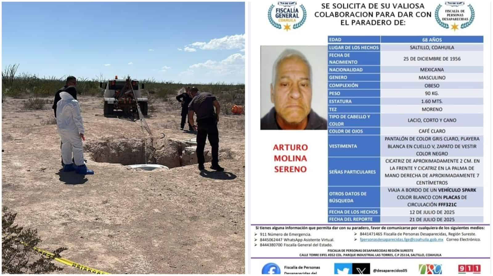 Encuentran sin vida a Arturo Molina Sereno en noria de Saltillo