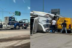 Tráiler se queda sin frenos y vuelca en Nava