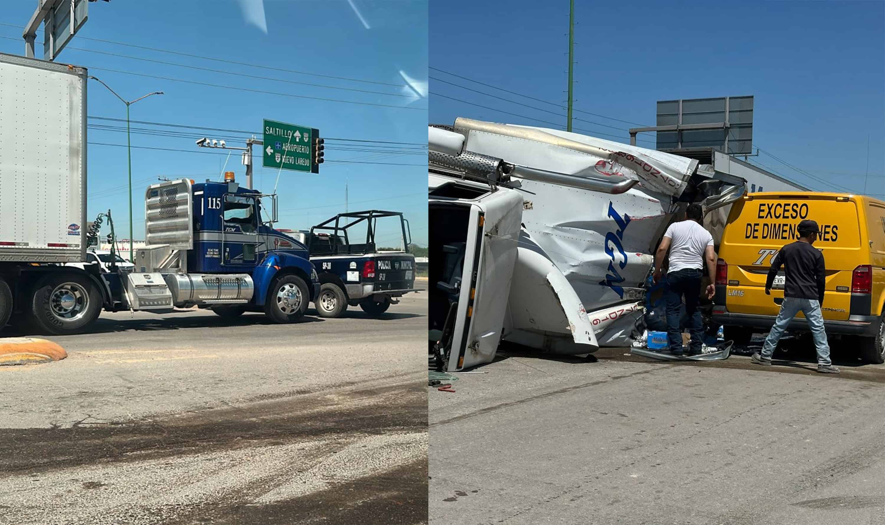 Tráiler se queda sin frenos y vuelca en Nava