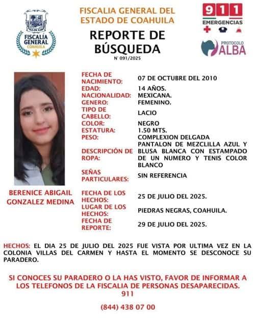Regresa a su domicilio menor desaparecida tras cinco días de ausencia